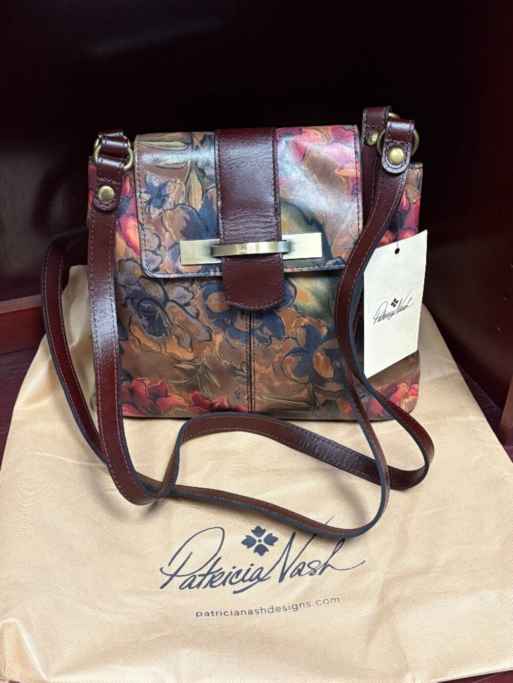 Patricia Nash Larone Leather Shoulder Bag – Sienna Sunset Floral – NWT – $269 MS